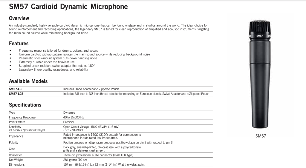 Shure SM57 sensitivity